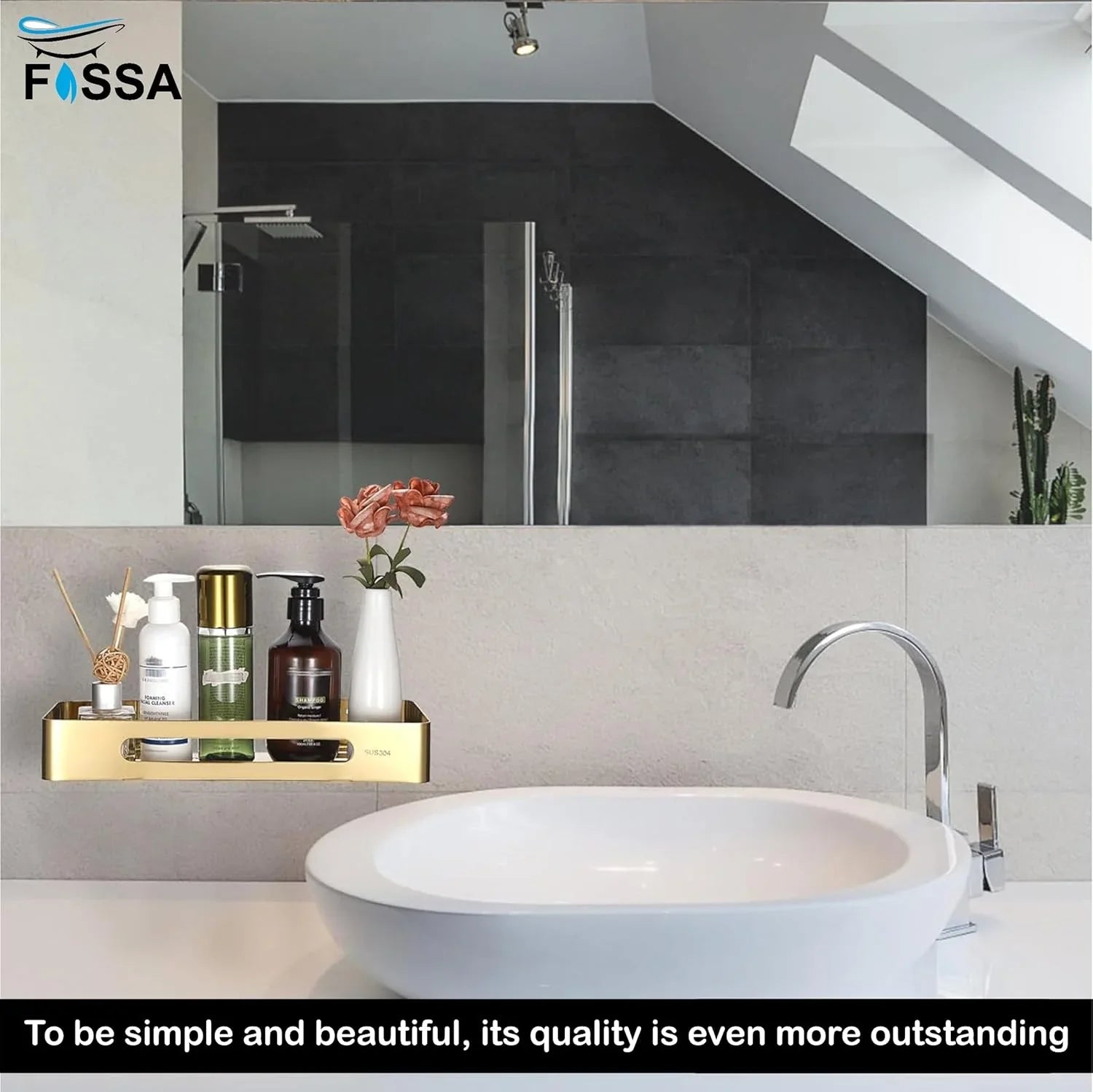 Square Stainless Steel Wall Storage Shelf (Gold)